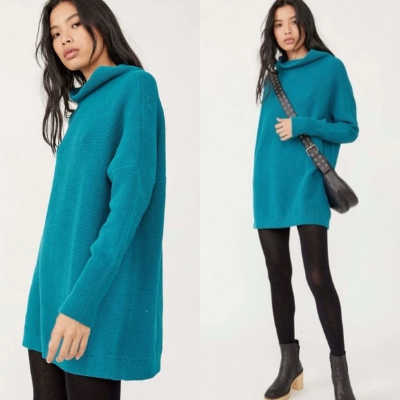 Free People Womens Ottoman Thick Slouchy Tunic Dress In Teal Blue Size M - Picture 1 of 7